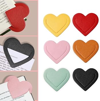 Winjeto 6 Pieces Leather Heart Bookmarks, Cute Corner Bookmark, Book Page Marker Clip Reading Gifts for Women Teachers Students, Book Lovers Accessories for School Office Home Supplies