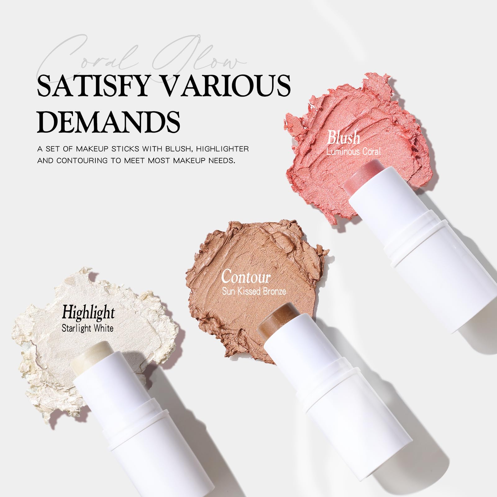 bayfree 3 PCS Makeup Cream Contour Stick Set, Illuminante Viso & Blush & Bronzer Stick, Effetto Naturale Opaco o Lucido, Lunga Durata, Multiuso per Ogni Tipo di Pelle