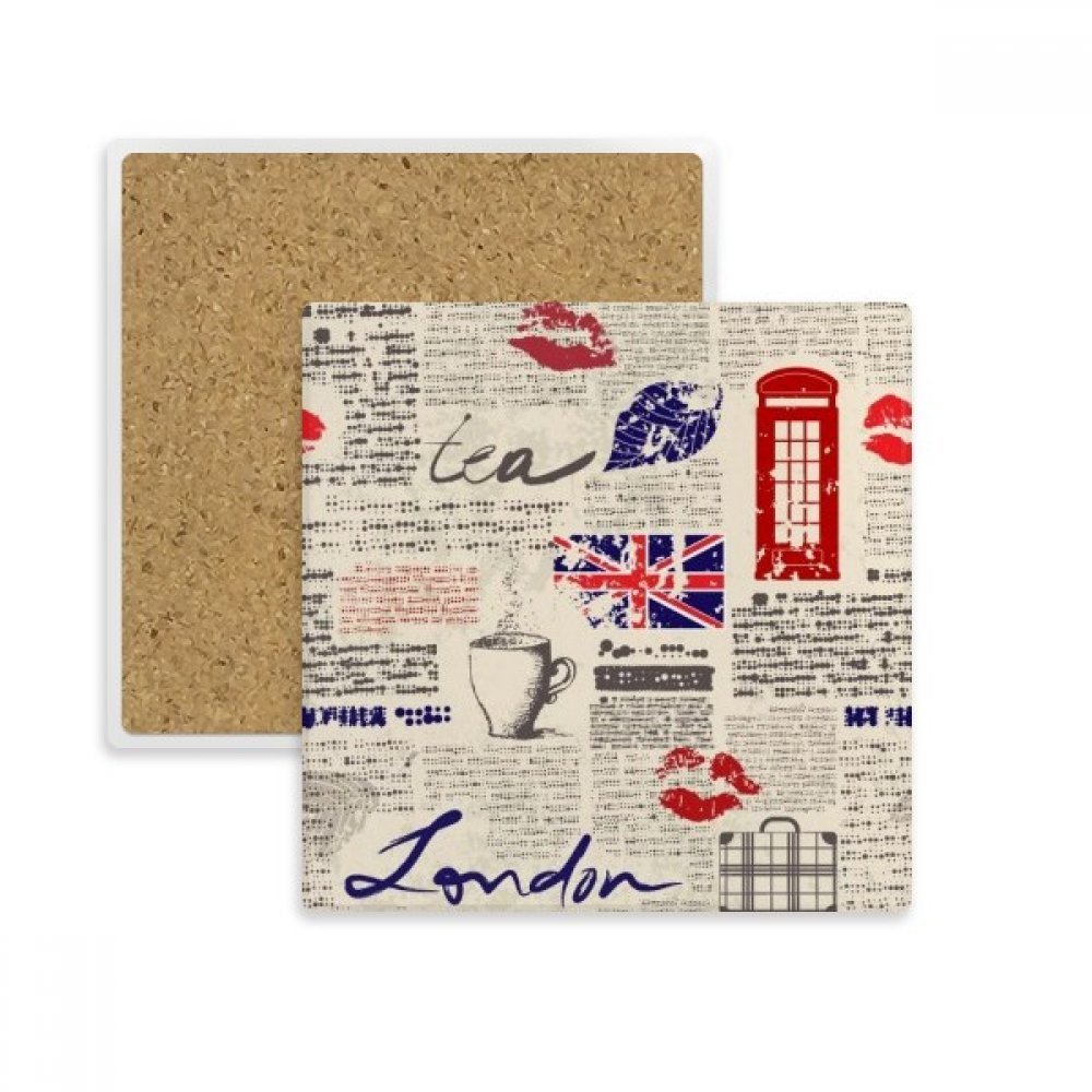 Coaster Tasse Porte-Pierre Absorbent imprimé drapeau Royaume-Uni et lèvre de style journal chic