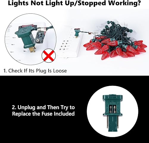 Miniatura 5 de Brizled Luces de Navidad C9 rojas y blancas, 100 luces LED facetadas C9 de 66 pies, luces de Navidad conectables para interiores y exteriores, 120