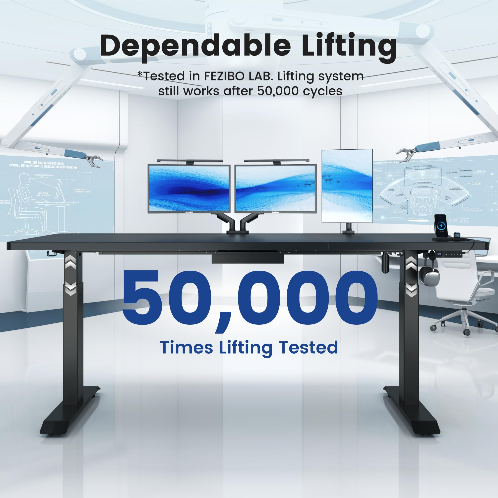 FEZIBO 71 x 37 Inch Electric Standing Desk with Integrated Dual-Beam Height Adjustable Computer Desk for Home Office — view 7