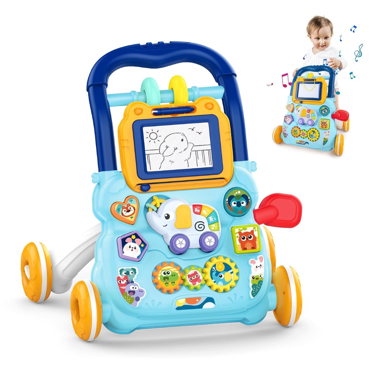 Baby Walker,Baby Learning Walker,2 in 1 Baby Walker,Sit-to-Stand Learning Walker,Play Panel with Drawing Board Music Learning Toys,Removable Play Plate,for Boys and Girls