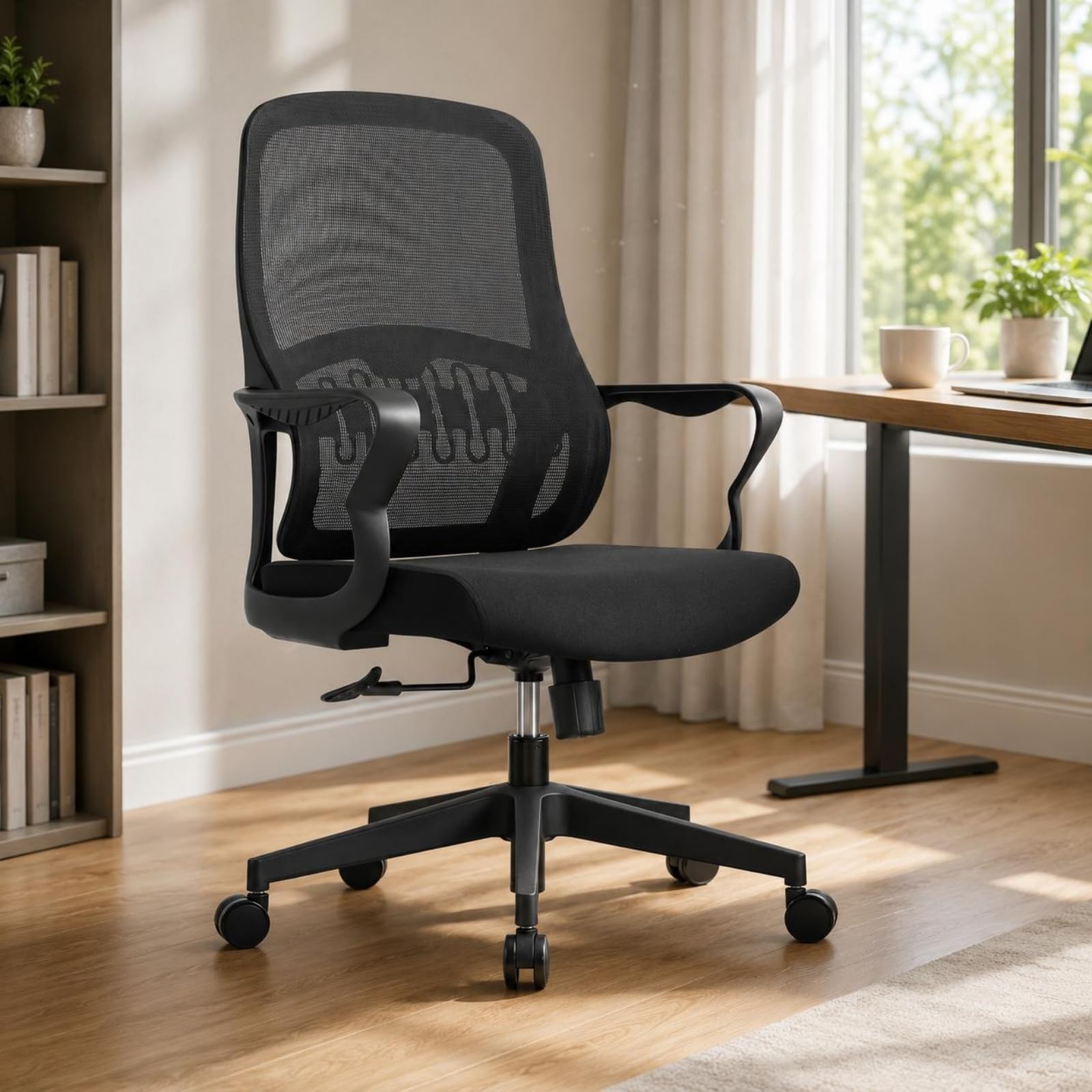 Sedia da Ufficio Ergonomica Sedia da Scrivania Sedia Girevole Sedia Operativa con Rete Cuscino Seduta Morbido Braccioli Fissi E Ruote Girevoli Adatta, style to 1