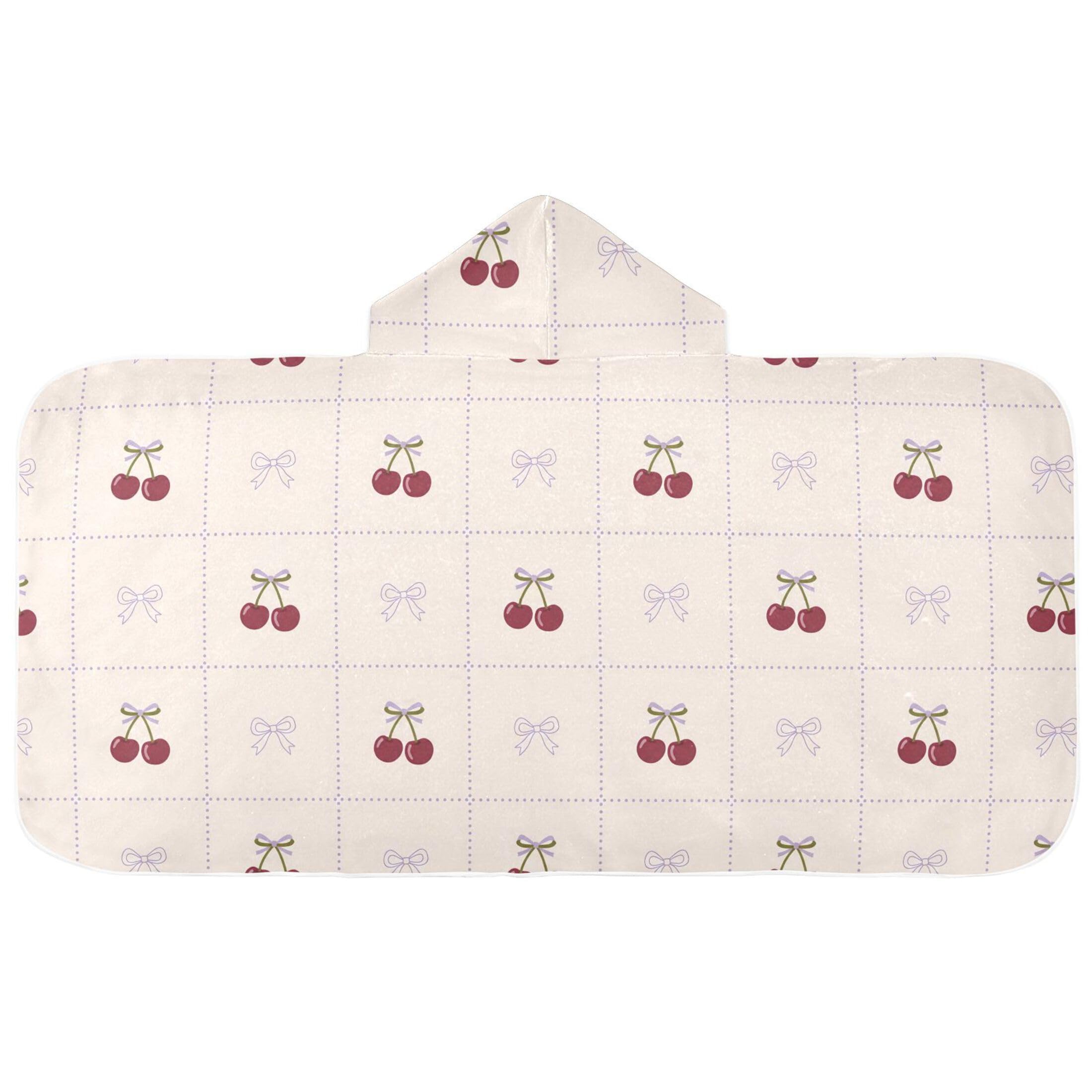 Fuauuyl Red Cherries Bows Hooded Baby Bath Towel Soft & Breathable Towel for Newborns Infants Toddlers, Nursery Essential