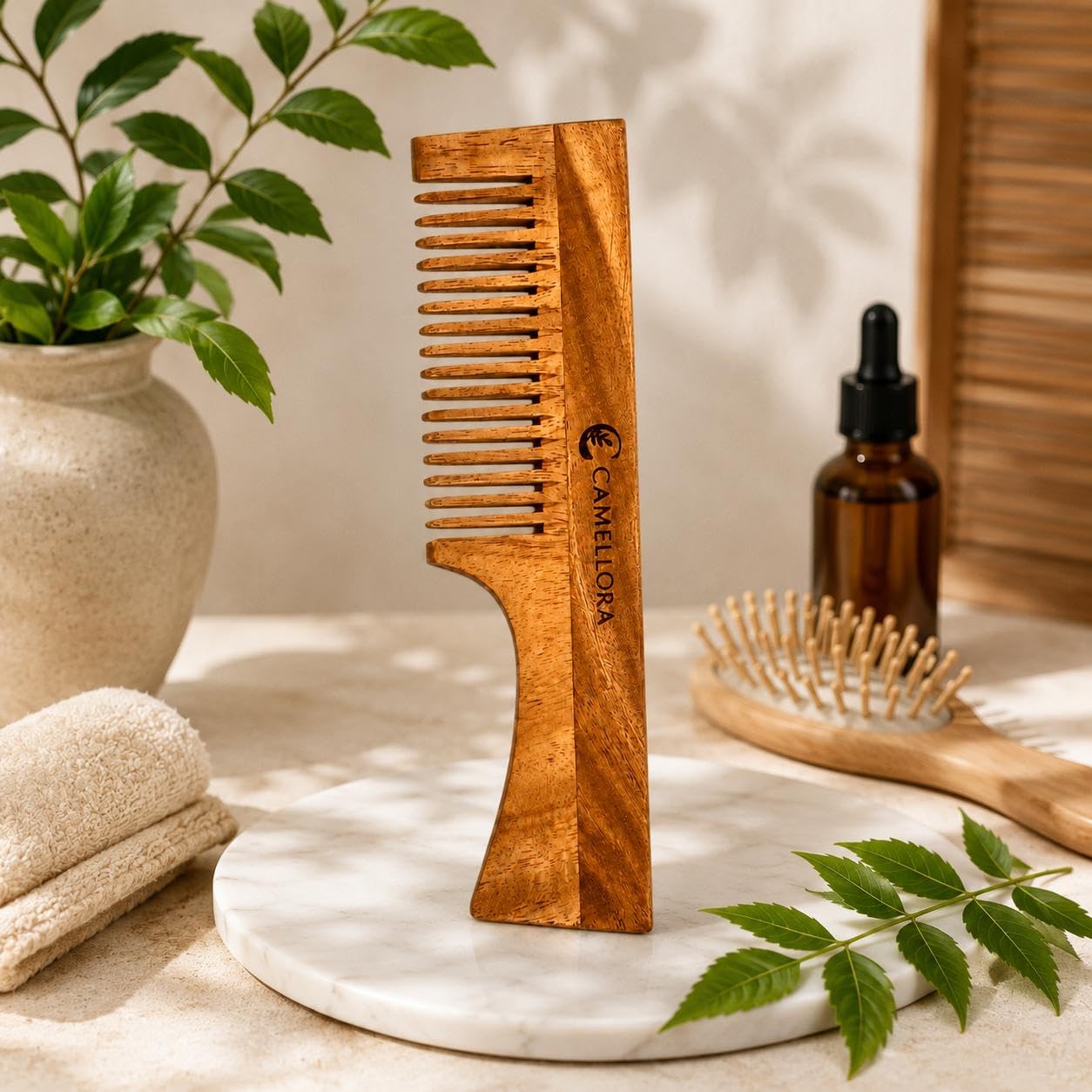 Kacchi Neem Wooden Comb, Neem & Sesame Oil For Multi-Actions Ergonomic Grip - Detangling, Frizz Control & Shine Suited For All Hair Types-image-39