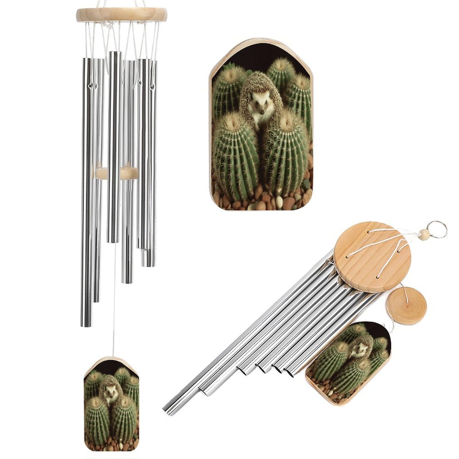 Btcowzrv Style Hedgehogs Cactus Wind Chimes For Outside, Hanging Windchimes With 6 Aluminum Tubes, Memorial Wind Chime For Patio Backyard Garden And Outdoor Decor