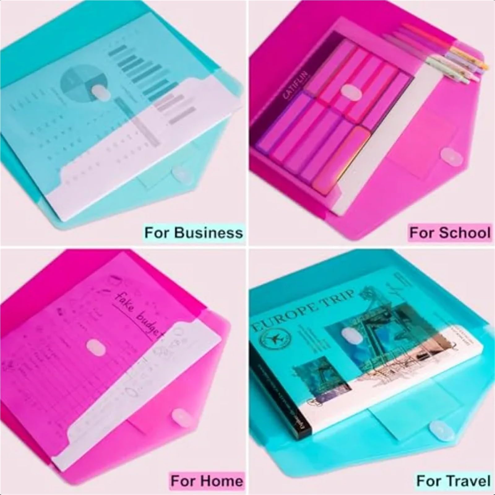 Buste in plastica Confezione da 24 buste formato A4 Lettera Portadocumenti trasparenti Cartelle portadocumenti con etichette Tasche impermeabili for scuola, casa, ufficio