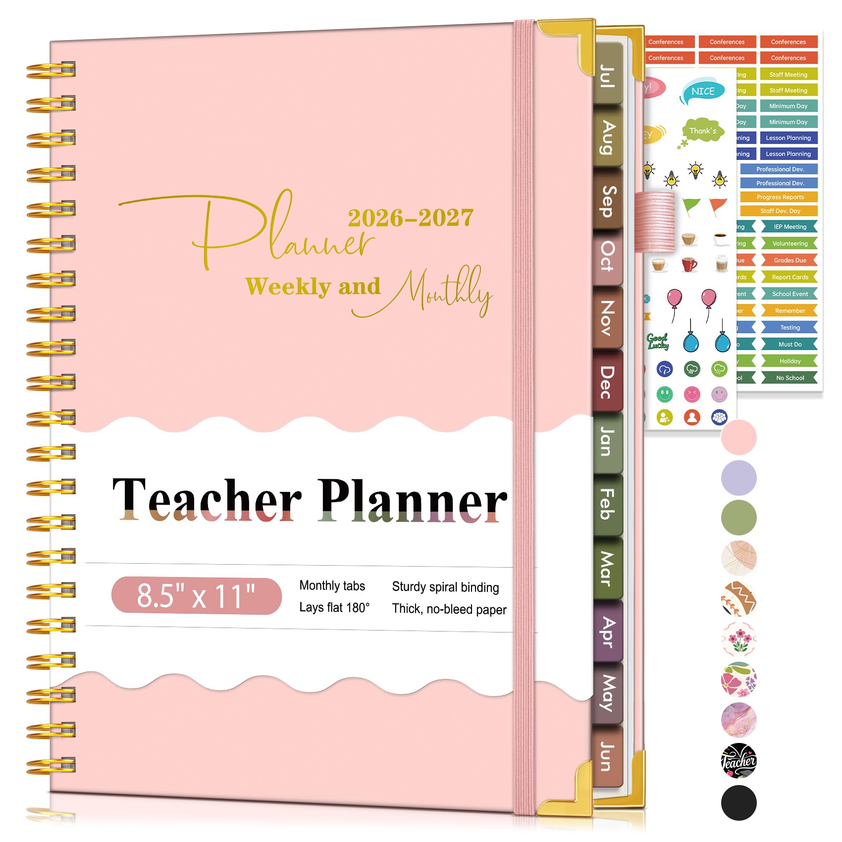 A4 Lehrerplaner 2026-2027, Akademischer Wochen- und Monatskalender Planer von Juli 2026 - Juni 2027, Hardcover Agenda Buch mit Tabs, 2026 Spirale Tageskalender Planer für College Schule Zuhause, Rosa