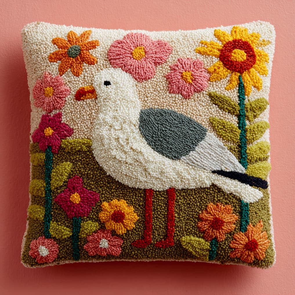 Axiangzik Seagulls And Flowers Latch Hook Pillow Kit,