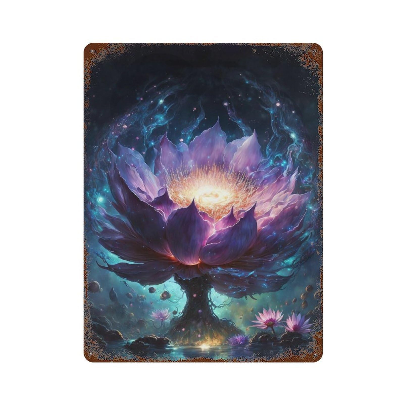 Enchanted Lotus Blossom -2 Rusty Metal Tin Sign 15.7"x11.8", Old School Wall Decor for Garage, Pub Or Kitchen