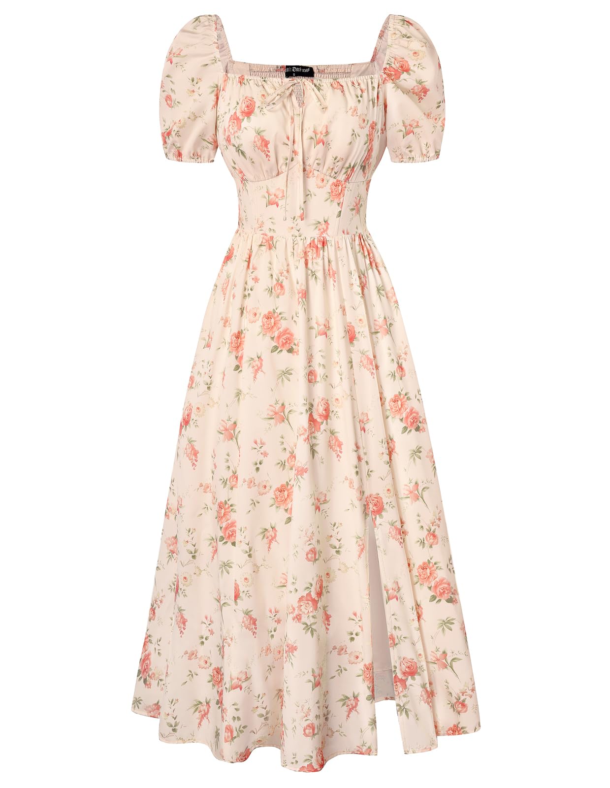 Scarlet Darkness Summer Spring Split Floral Corset Midi Dress with Pockets
