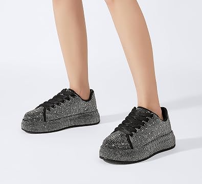 LUCKY STEP Rhinestone Platform Sneakers for Women