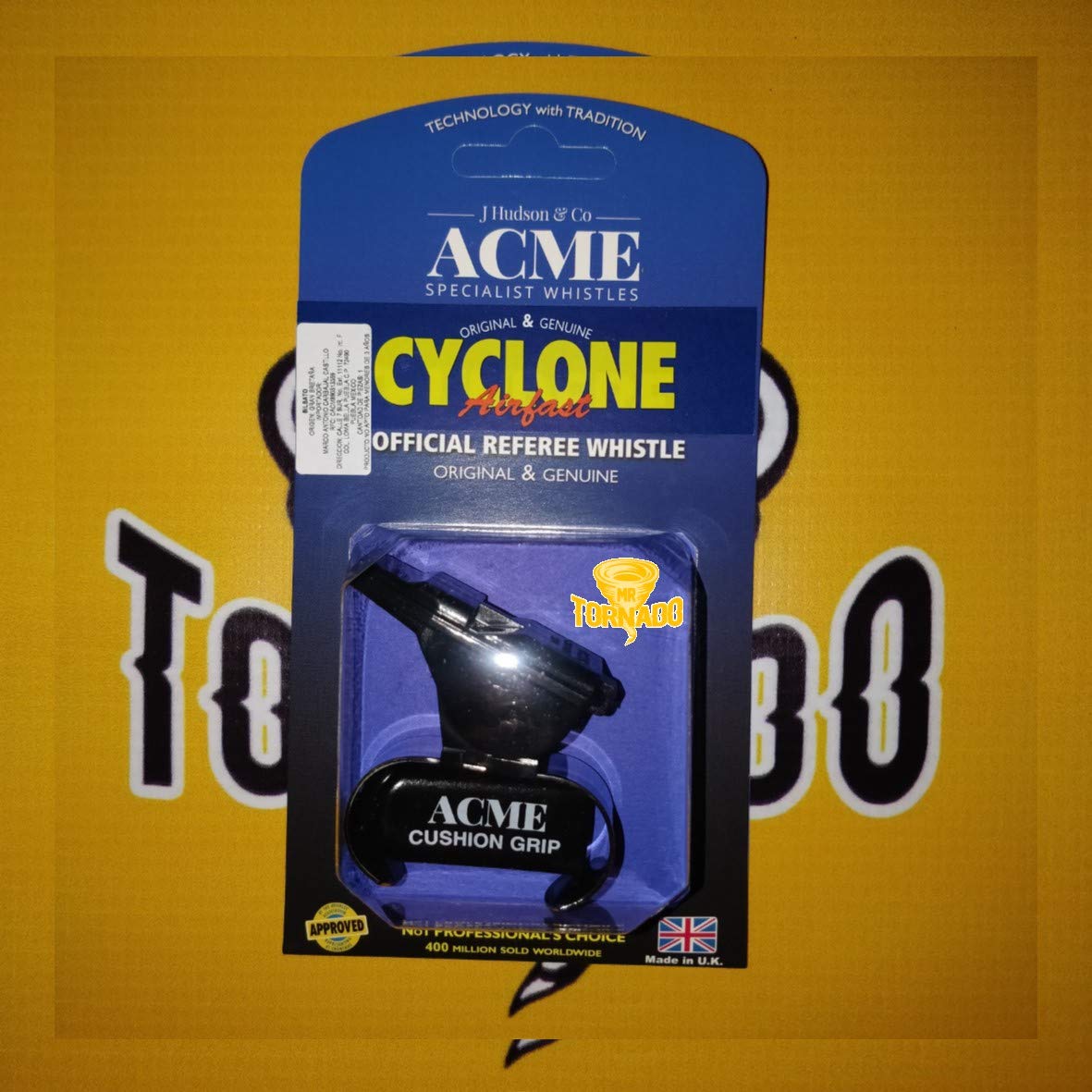 Genuine ACME Professional Quality BPA Free Plastic No. 477/888 AIRFAST Cyclone Whistle with Finger Grip, Small sized, Modulated sound, 119 dBA, Designed and Made in The UK. Black