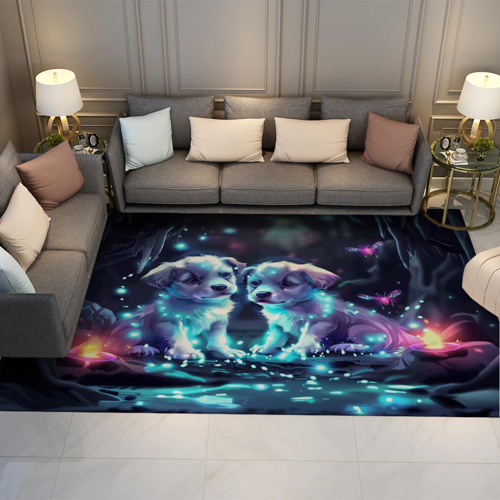 Tapis pour salon enfants lavable avec motif bande dessinée 90x150