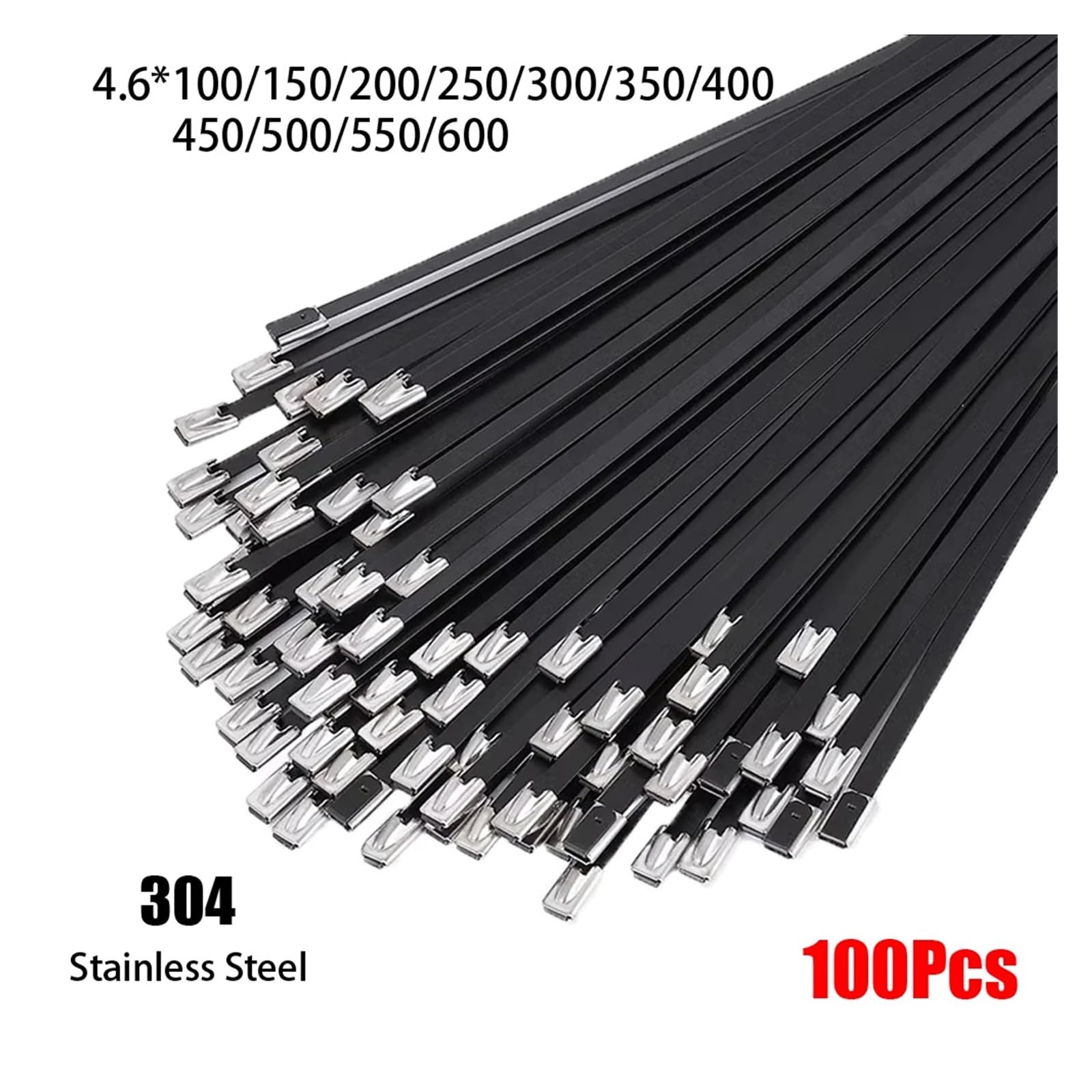 LYVQZPWLRcâble en acier inoxydable, Lot de 100 serre-câbles noirs en acier inoxydable 304, autobloquants, résistants aux hautes températures et à l'oxydation, 4,6 mm(4.6x500mm)
