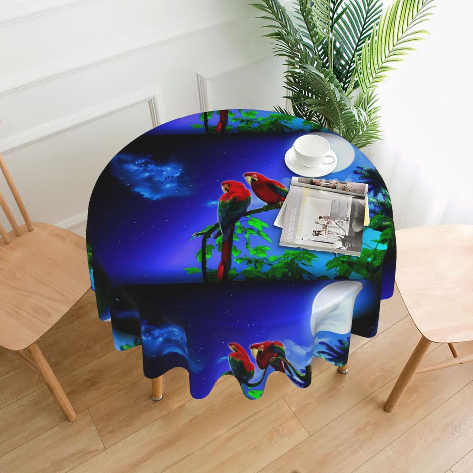 YYHHAOFA Parrot Prints 60in Round Decorative Tablecloth – High-Grade Polyester Throw Cover for Dining, Parties, and Outdoor Events
