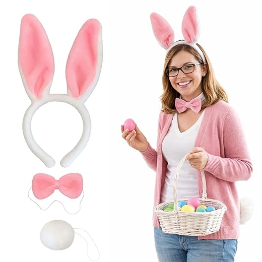 Kit Coelha Rosa com Tiara Gravata e Rabo