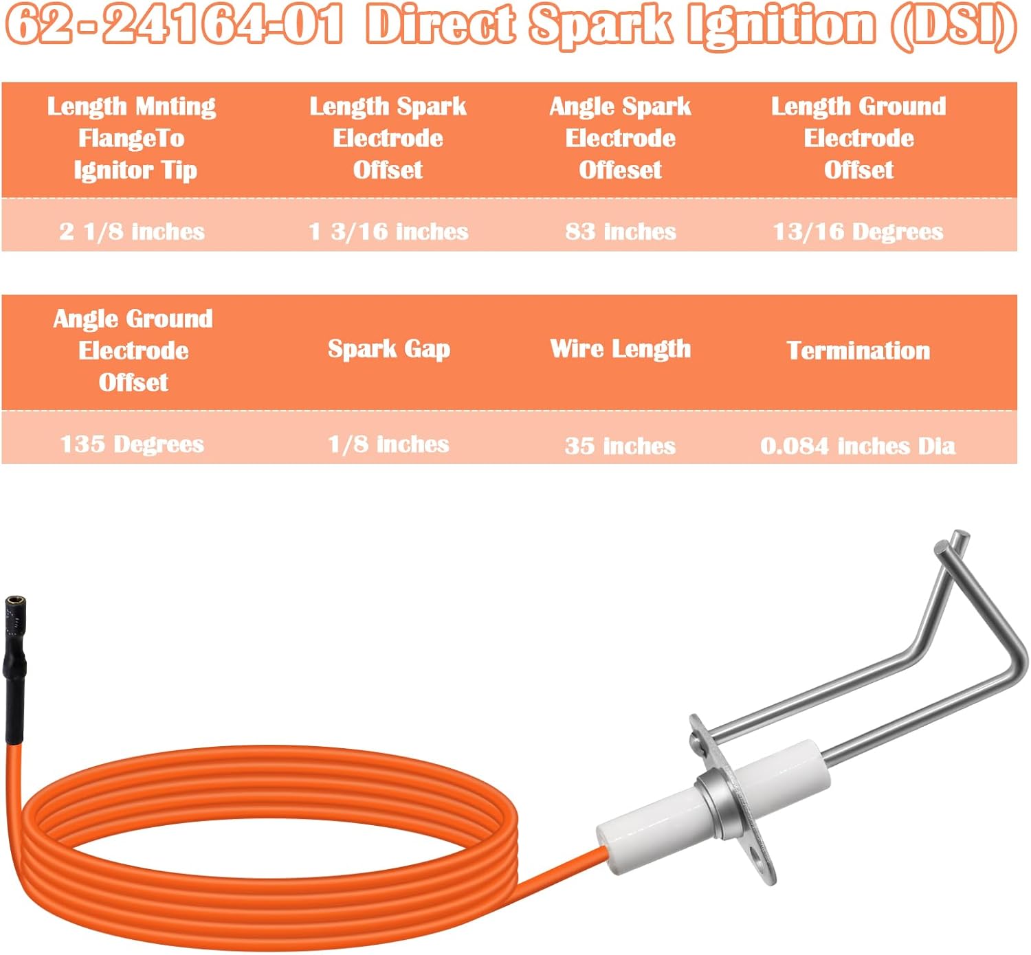 Hiorucet 2 Pack 62-24164-01 Ignitor - Direct Spark Ignition (DSI) for Rheem HVAC Pro-tech PSE R36 PSER36, Furnace Burner Igniters, Flame Sensor Ignitor Sensing Rod Spark Electrode with 35" Lead Wire.