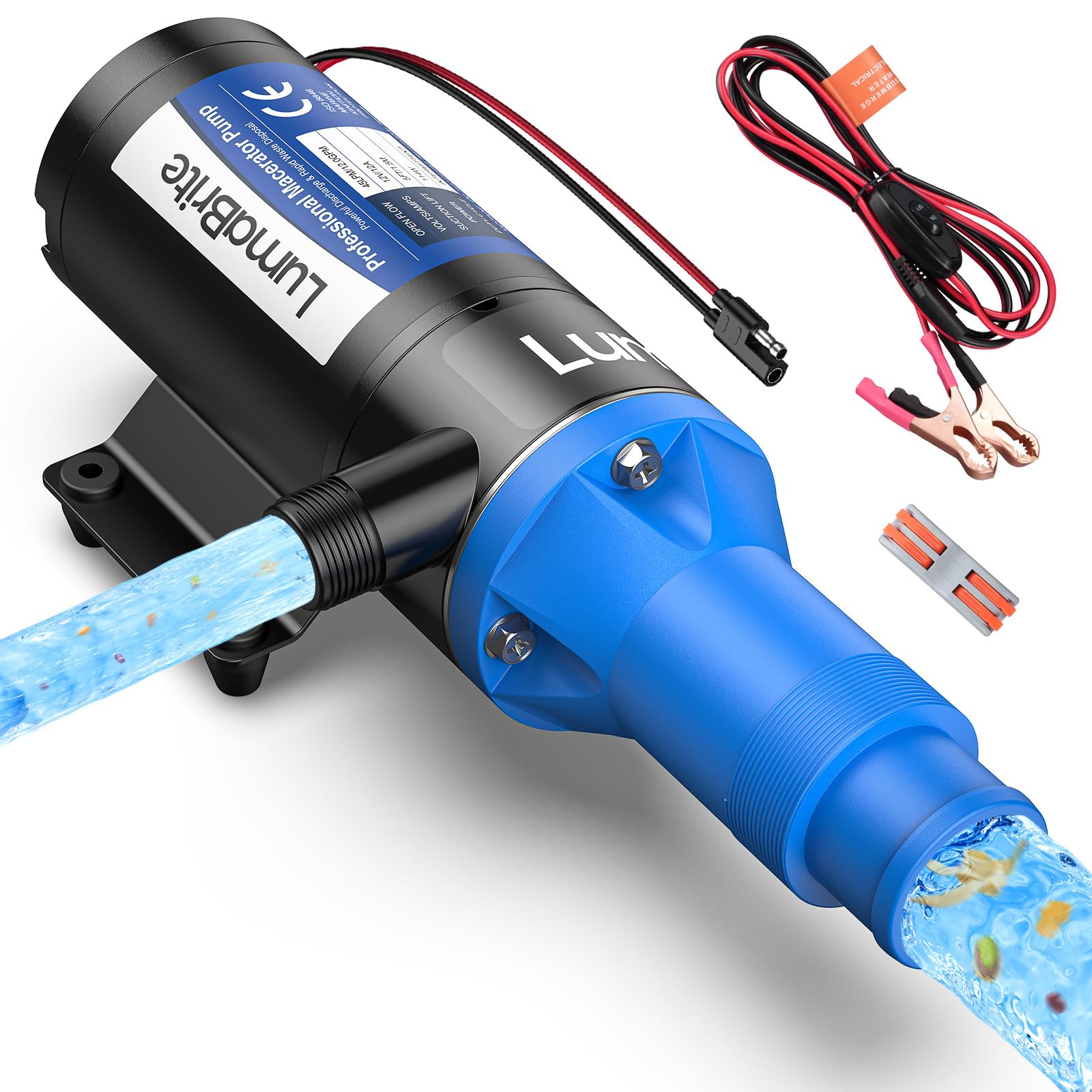 Zerkleinerungspumpensystem 12V, Zerhackerpumpe 12 GPM (45 LPM) | 5 FT Fäkalienpumpe 12V für RV Marine mit 4-Klingen-Hacker für Wohnmobile,Boote,Camper und marine Antiverstopfung