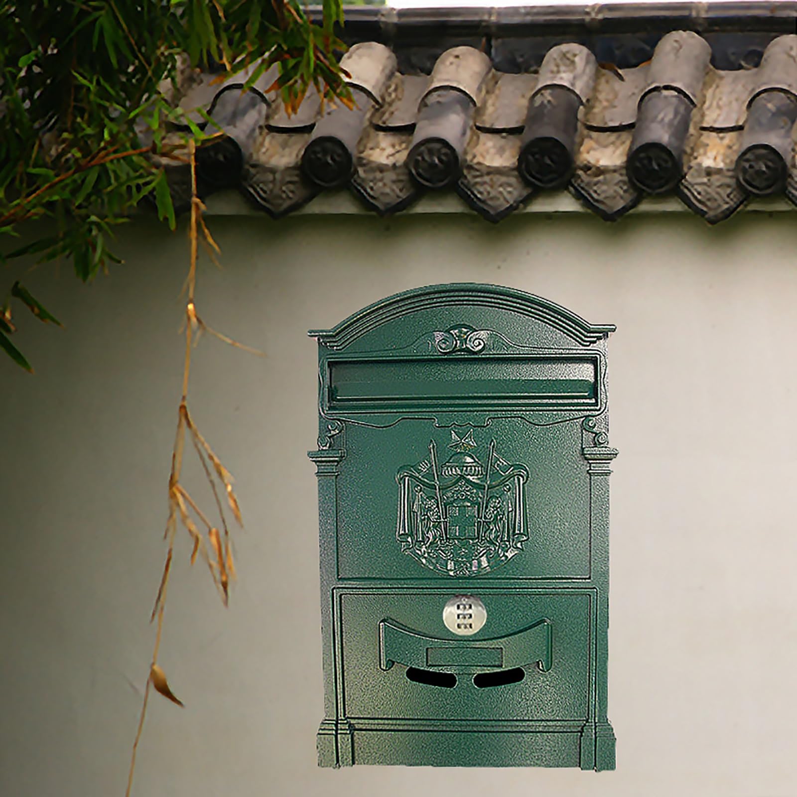 Email address, Creative Aluminum Password Lock Mailbox, Retro European Style, Suitable for A Variety of Scenarios(Green)