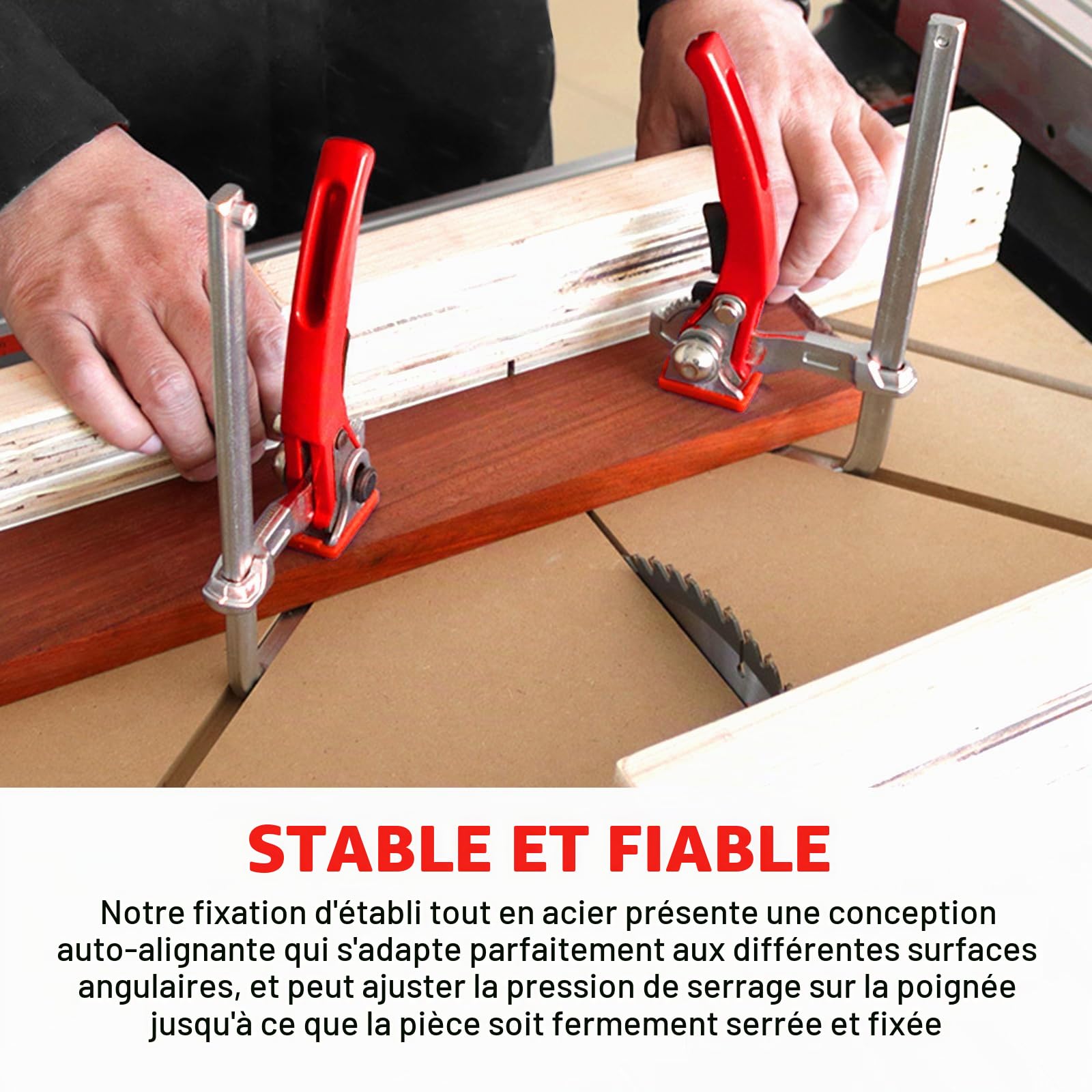 Lot de 2 serre-joints de table 160 x 60 mm en acier avec poignée de levier, blocage rapide avec capacité de 160 mm et profondeur de gorge de 60 mm, serre-joint à une main pour meuler, couper