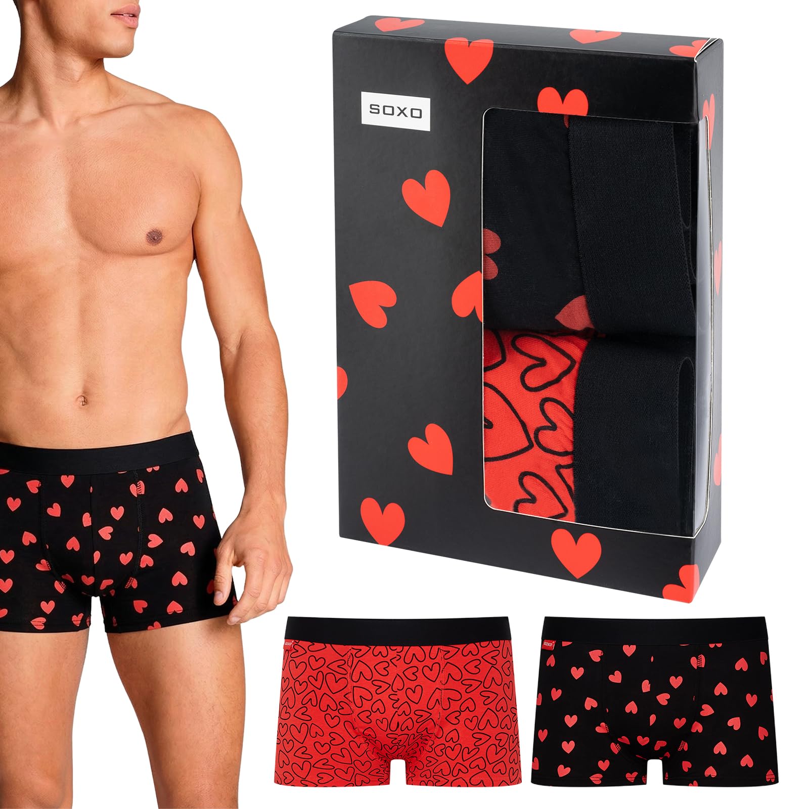 soxo Valentine's Day Mens Boxers Shorts Underwear Man Gift Men Cotton Trunks Boxer Briefs M Hearts 2 Pieces