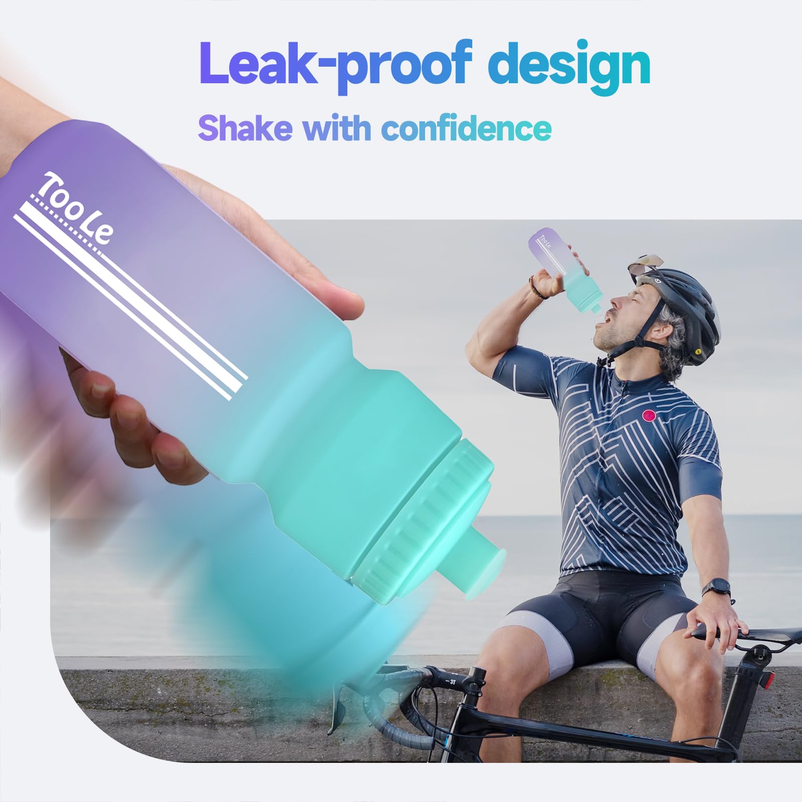 TooLe 24oz Squeeze Water Bottle - Leakproof, BPA Free, With Capacity Scale, For Cycling, Gym, Running