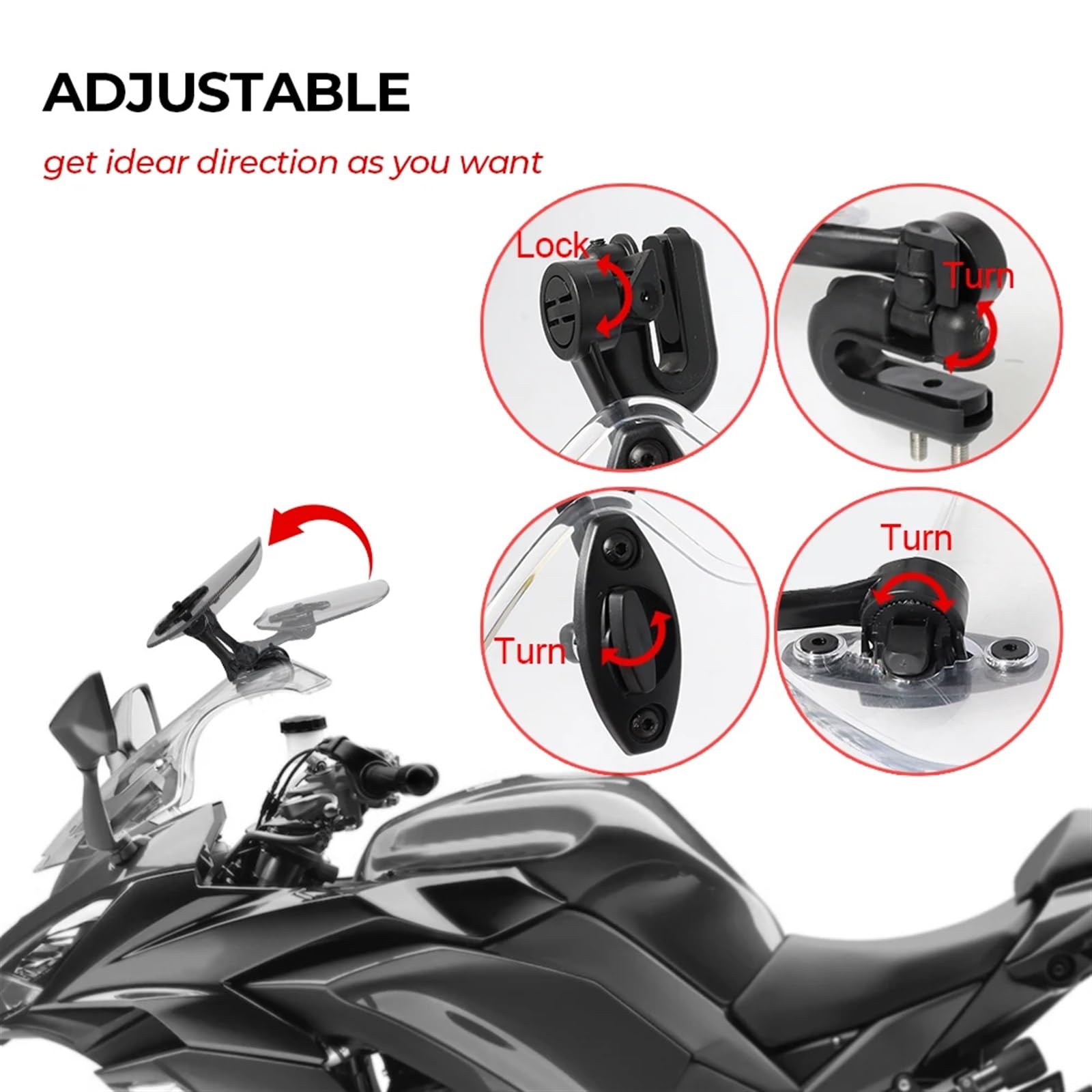 Moto Pare-Brise Avant Extension Pare-Brise Surélevé Moto Extension Pare-Brise Universelle Moto Scooter Bouclier Déflecteur Vent Réglable Déflecteurs Vent Moto
