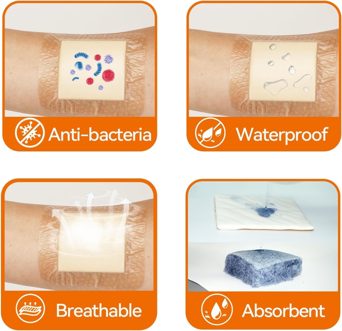 Jointown Upgraded Silicone Super Absorbent Dressing, Silicone Adhesive Wound Dressing Bandages, Heavy Exudate Wound Care Pads with Ultrasorb Polymer, Bed Sore Pressure Dressing, 4"x 8" 10 Packs