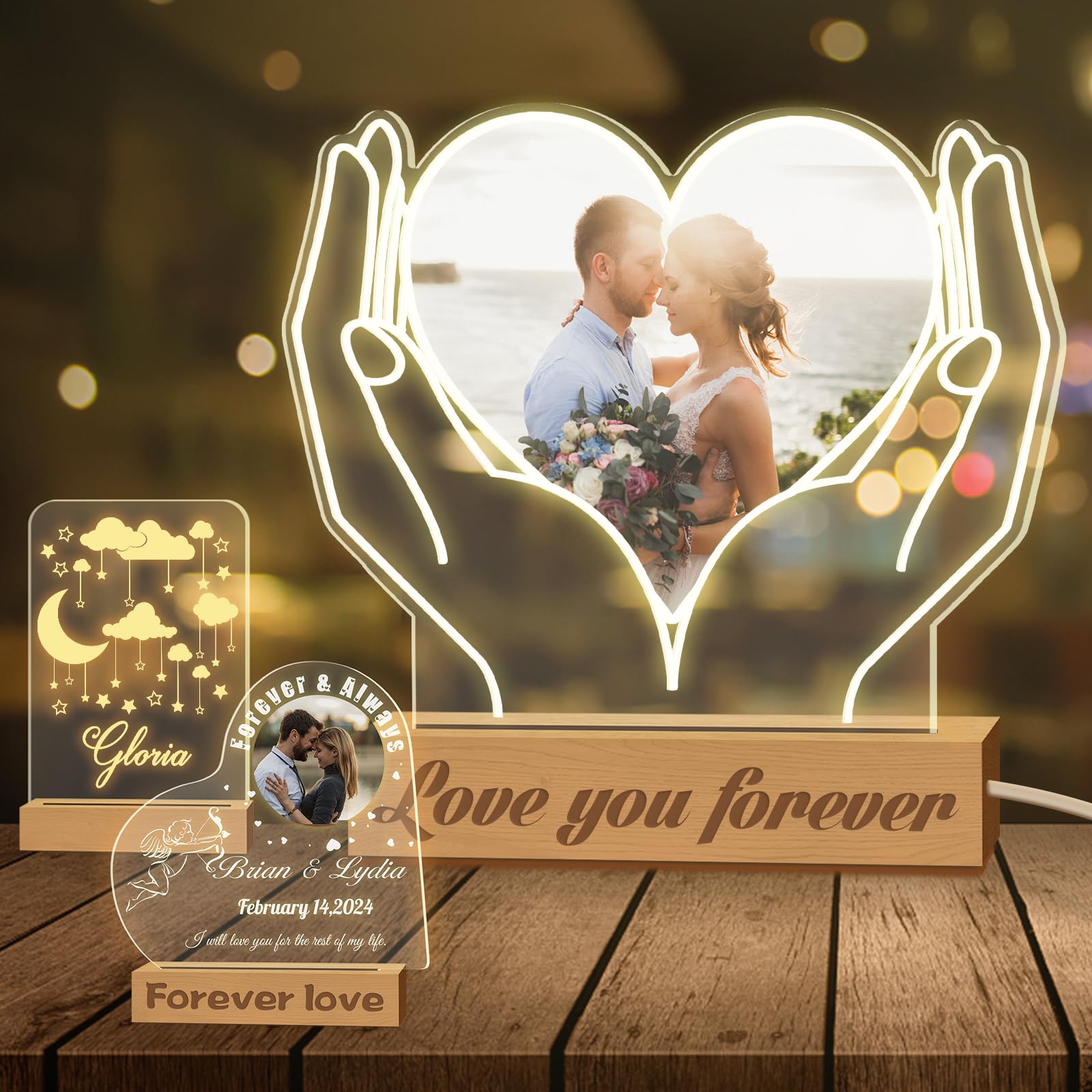 Aolun Personalized Night Light with Name Custom Acrylic Led Night Lamp with Base for Kid Boy Girl Room Decor