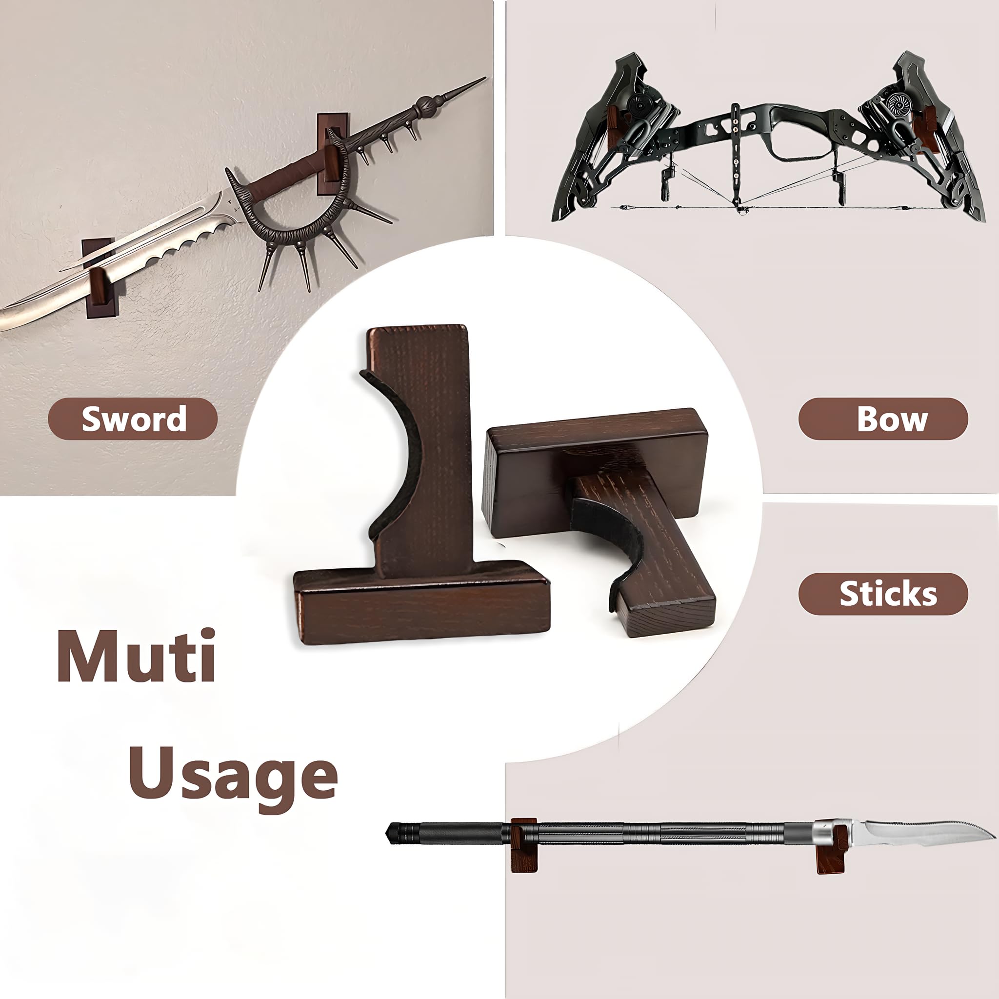 Bogenständer Wandhalterung Holz Bogenaufhänger Bogenhaken Wandmontage Bogenlagergestell Universeller Bogenhalter Ständer für Recurve-, Compound- und Langbogen Shop-Display Bogen - Kein Bogen (2 Sets)
