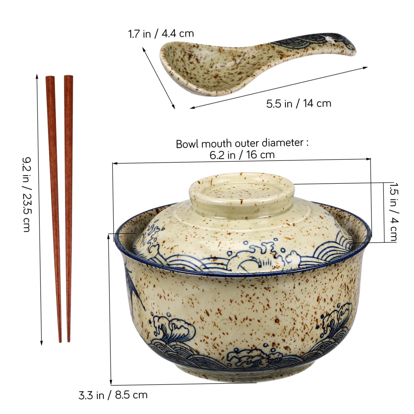 Ramen-schüssel-set aus Keramik Inklusive Deckel Essstäbchen und Löffel als Instant-nudelschüssel Suppenschüssel oder Servierschüssel Geeignet