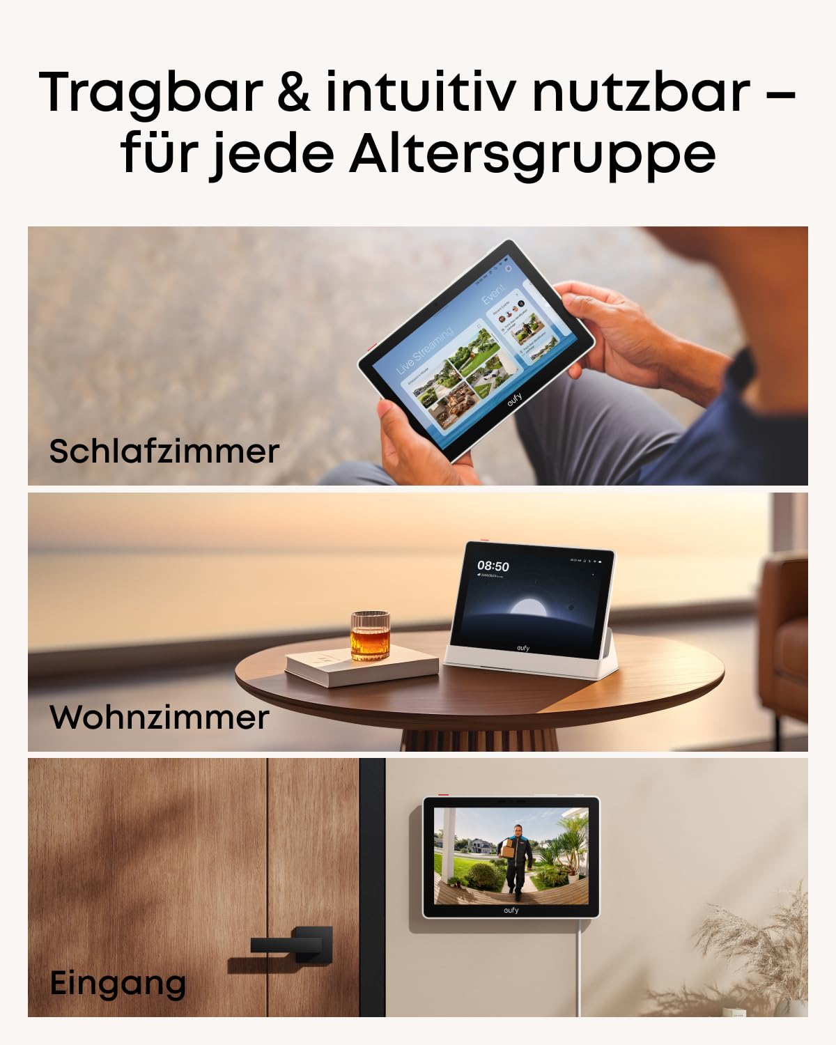 eufy Smart Display 8" Smart Home Hub kompatibel mit eufy Sicherheitsgeräten 4 Ansichten 1 Display kein ABO