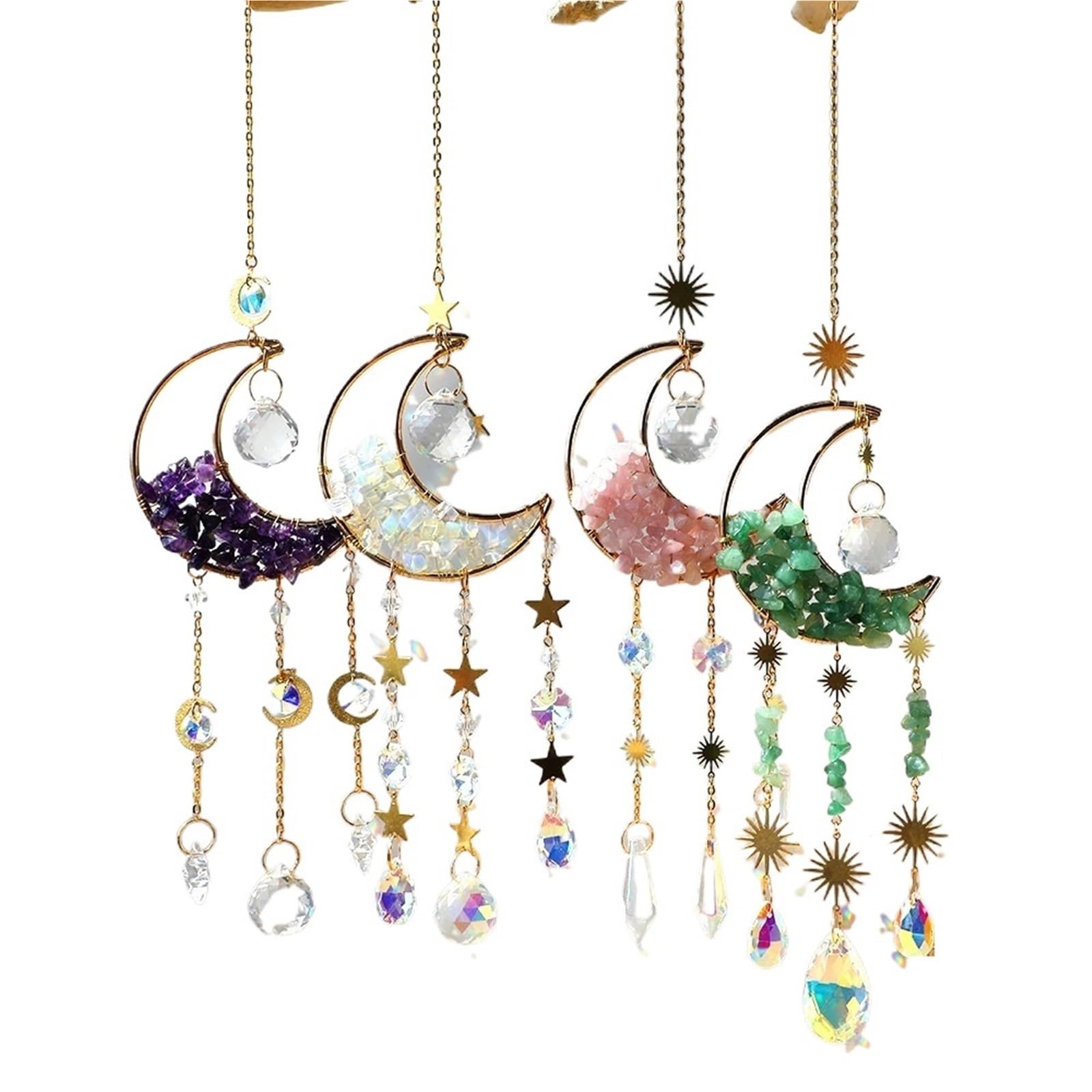 Ppqiru Mix Colors 4Pcs Dreamcatcher Suncatcher Crystal Sun Catcher Indoor Window Prism Ball Moon Rainbow Wind Chimes Car Hanging Garden Decoration For Decoration