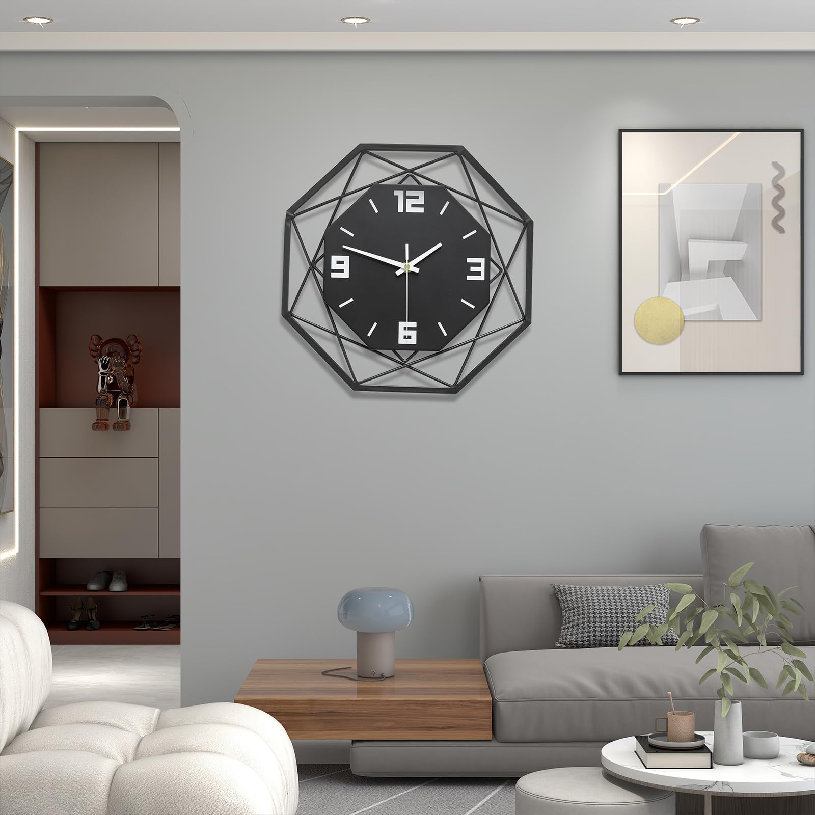 JUJUDA Large Wall Clock for Living Room Decor 24 Inch Big Decorative Modern Black Wall Clock for Office Kitchen Bedroom Battery Operated Non Ticking Silent Unique Clock Wall Decor for Home Indoor
