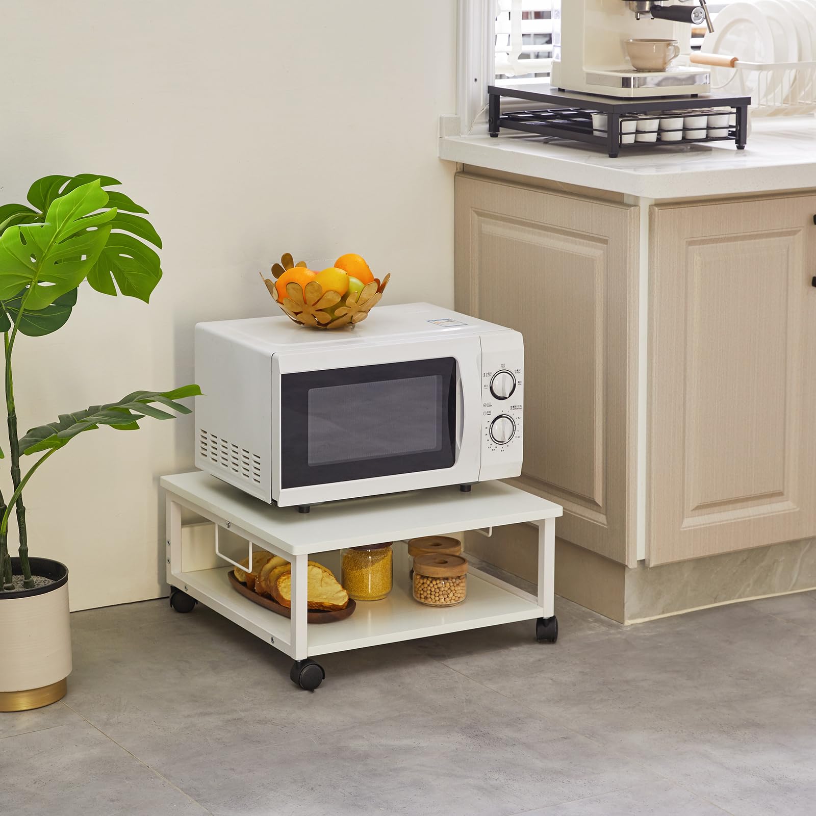 IBUYKE TLJ008W Support d'imprimante de bureau à 2 niveaux avec roulettes, table roulante robuste avec dossiers de rangement, pour livres, fax, scanner, bureau à domicile