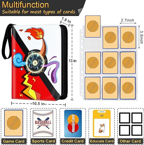 Miniatura 3 de Kivxizi Carpeta de tarjetas con 9 bolsillos, soporte para 900 tarjetas con 50 fundas extraíbles, carpeta de colección de tarjetas, álbum de