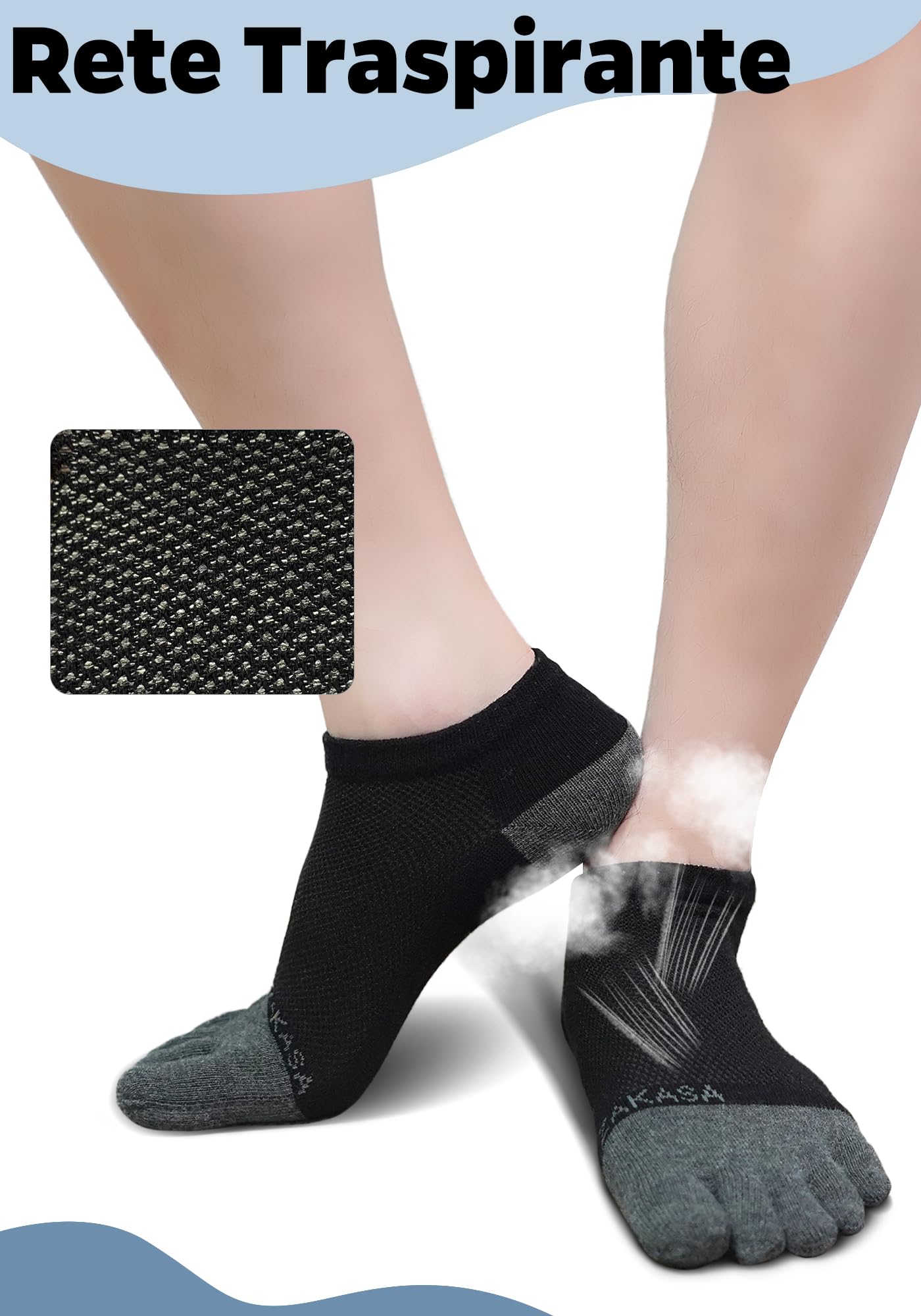 ZAKASA Calze Con Dita Uomo Sportivi: Cotone Calzini con Cinque Dita Calzino Corti 5 Dita Separate Traspiranti calzetti Five Finger per Running Fitness Sport 5 Paia
