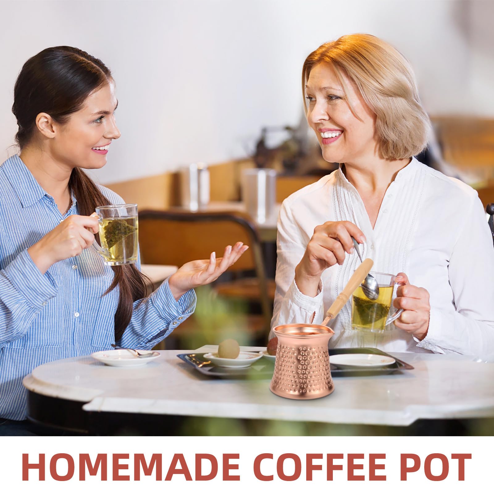 Cafetera Turca de Cobre con Mango de Madera Olla Pequeña para Leche y Café Resistente Altas Temperaturas Fácil de Limpiar Diseño Artesanal para Cocina Doméstica
