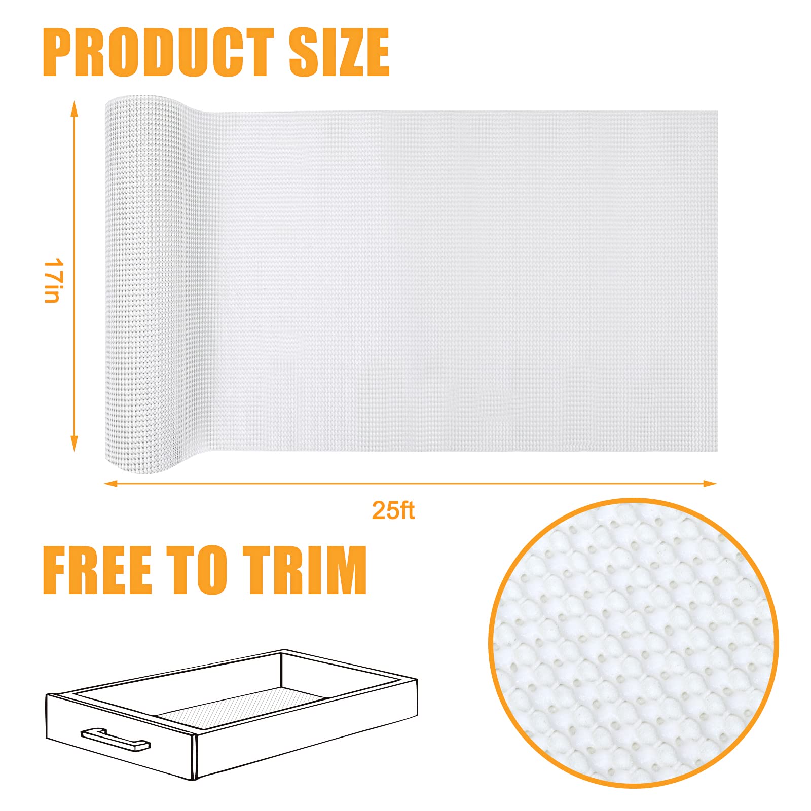 BAKHUK Grip Shelf Liner, 2 Rolls of Non-Adhesive 17 Inch x 25 Feet Cabinet Liner Durable Organization Liners for Kitchen Cabinets Drawers Cupboards Bathroom Storage Shelves (White)