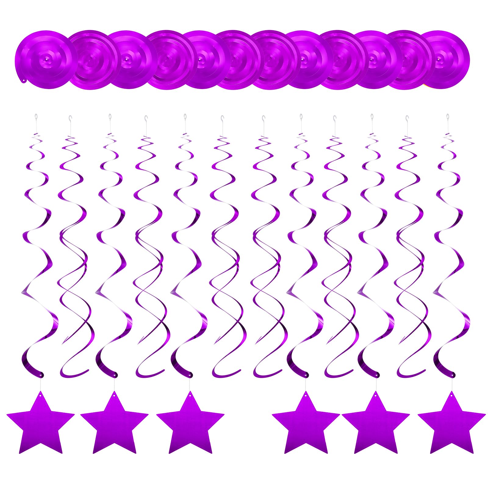 Muiltvoe 12pcs Pink Stars Hanging Swirls Decorations, 28" Plastic Spiral Party Streamers Ceiling Decoration for Birthday Anniversary Celebration Christmas