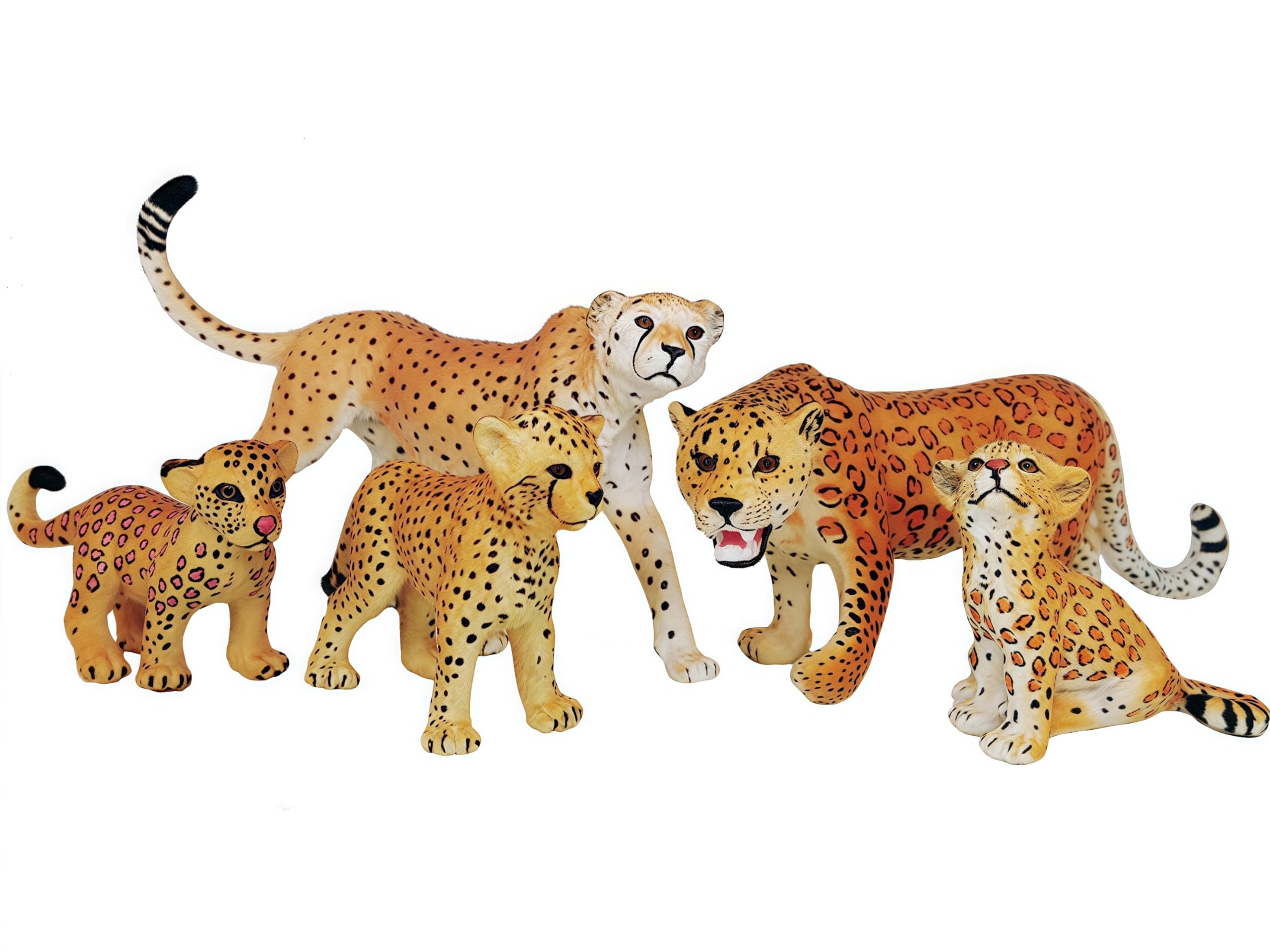 Gemini&Genius Jaguar Toys, Safari Animal Cheetah Toys, Leopard Family Playset Figures, Wildlife World Models, Birthday Cake Toppers or Gifts for Kid (5Pcs)