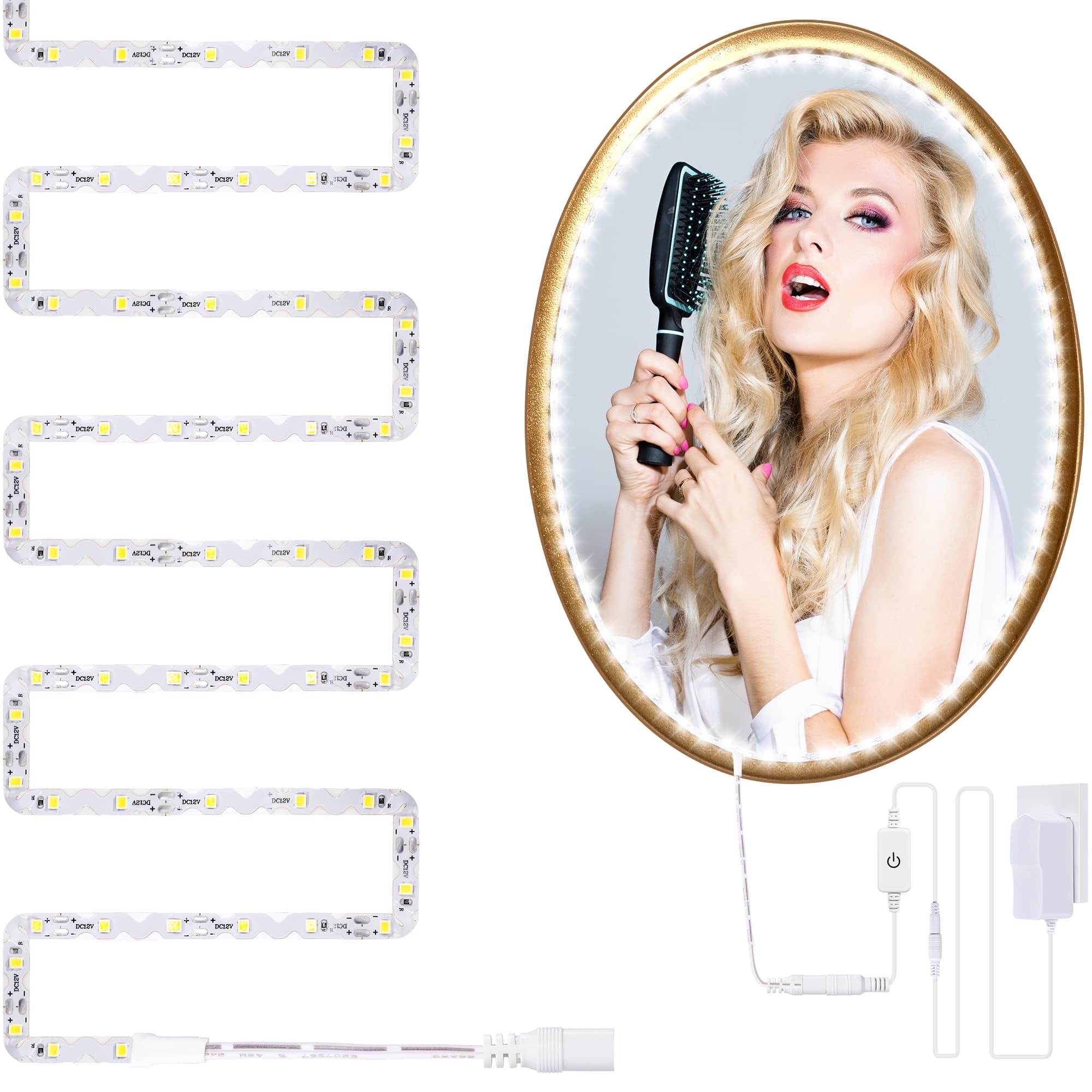 PFUTUREFlexible 13ft LED Strip Lights for Vanity Mirror - DIY Bendable Vanity Lights Kit with 240 LEDs, Easy to Bend, Plug-in Dimmable Vanity String Lights with Cord (Mirror not Included)