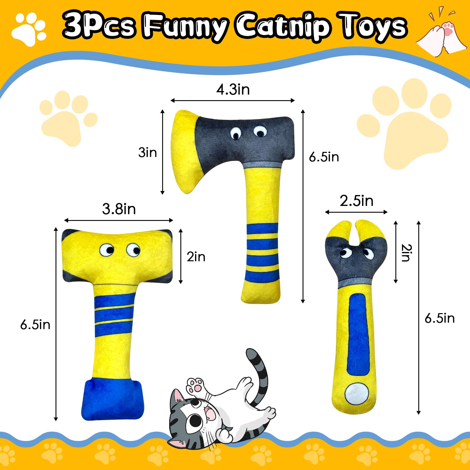 WOWBALA 3Pcs Funny Catnip Toys, Catnip Toys for Indoor Cat - Hatchet Shaped Cat Toy with Crinkle Sound Interactive Kitten Kitty Bite Kicker - Pet Toy for Teeth Cleaning Boredom Relief