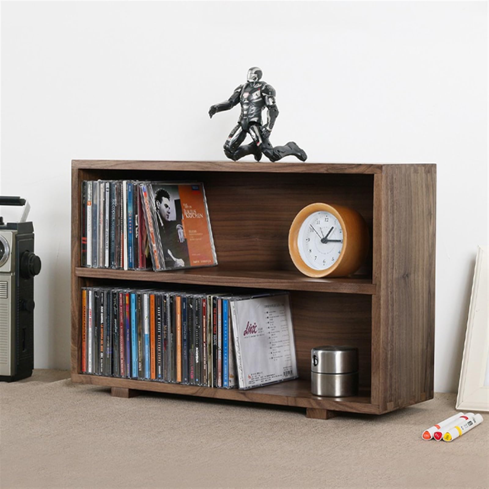 Custodia per CD Portaoggetti for CD da tavolo Vetrina for collezione di dischi Blu-ray for a doppio strato retrò in legno massello Portadischi