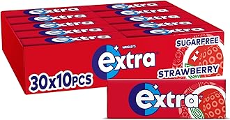 Wrigley's Extra Chewing Gum, Strawberry Flavour, 30 Packs of 10 Pieces, Sugar Free Chewing Gum Bulk Pack with Xylitol (300 pieces)