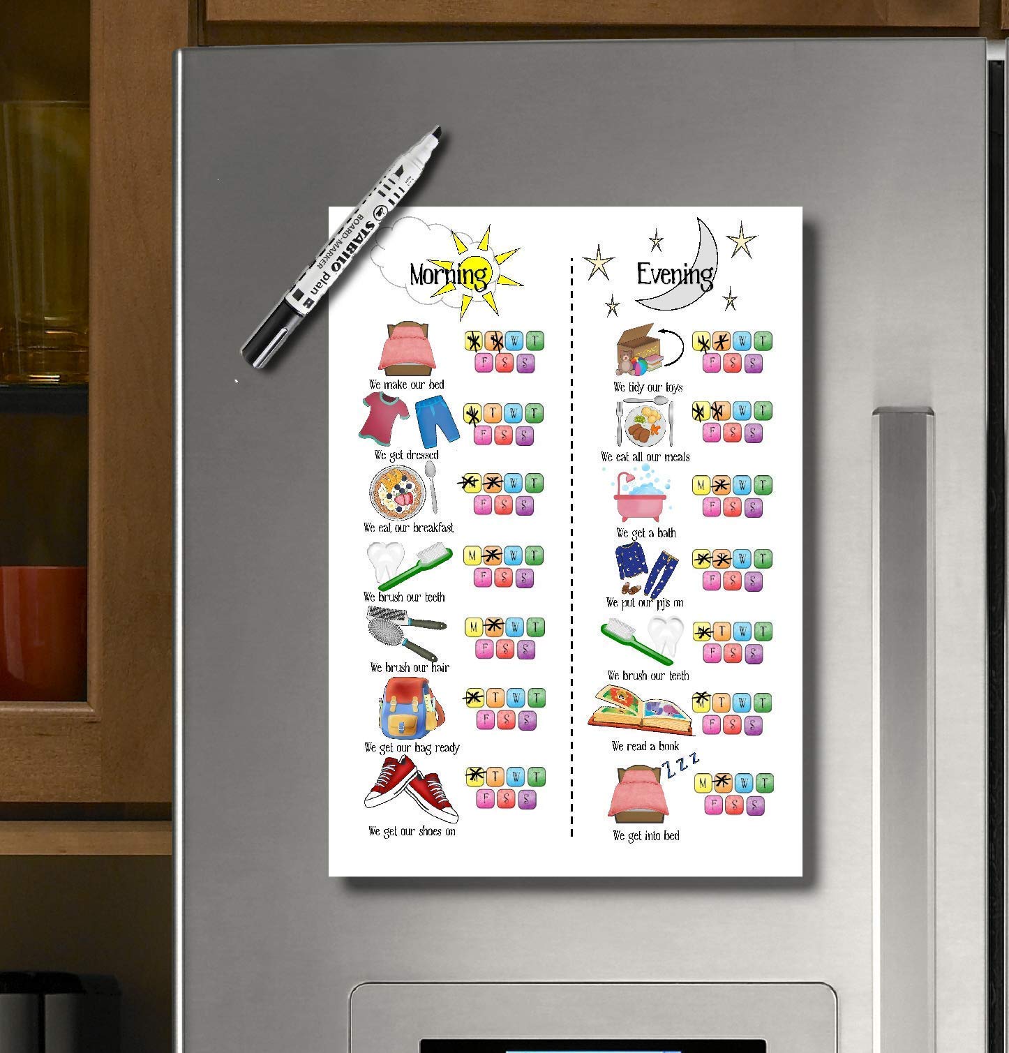 Buy Kids Daily Routine, reusable, dry wipe, Morning and Evening