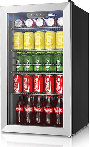 Miniatura 9 de Mini nevera, refrigerador de bebidas para 116 latas con puerta reversible de vidrio para vino de cerveza de soda, refrigerador pequeño de 3.2 pies