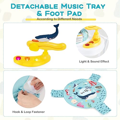 Miniatura 5 de BABY JOY Puentes y gorilas para bebés, centro de actividades para bebés con sonidos de luces musicales, asiento giratorio de 360 y 3 alturas