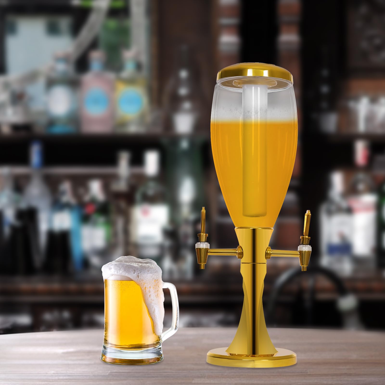 Columna de cerveza con 2 grifos, dispensador de bebidas de 3 L con refrigeración por hielo, columna de bebidas para fiestas, KTV, bar